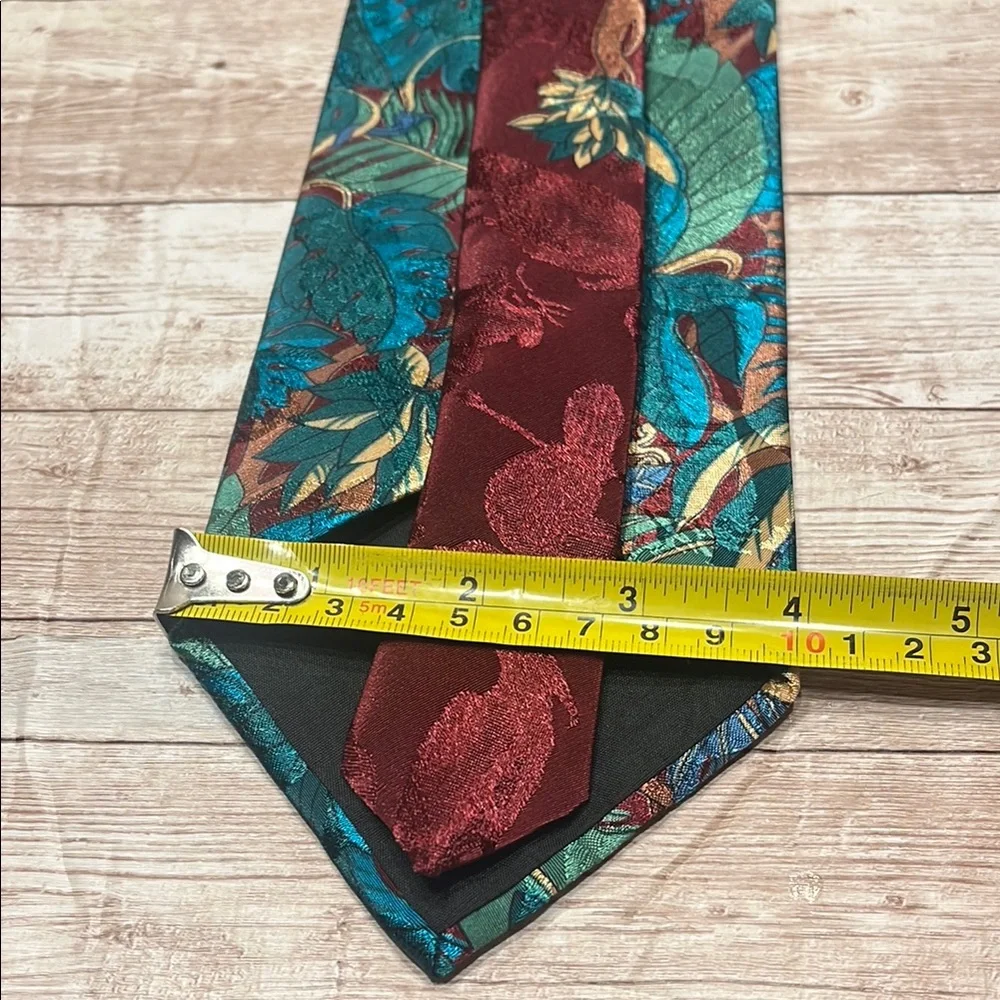 Floral Patterned Hologram Animal Tie in Teal and Gold
